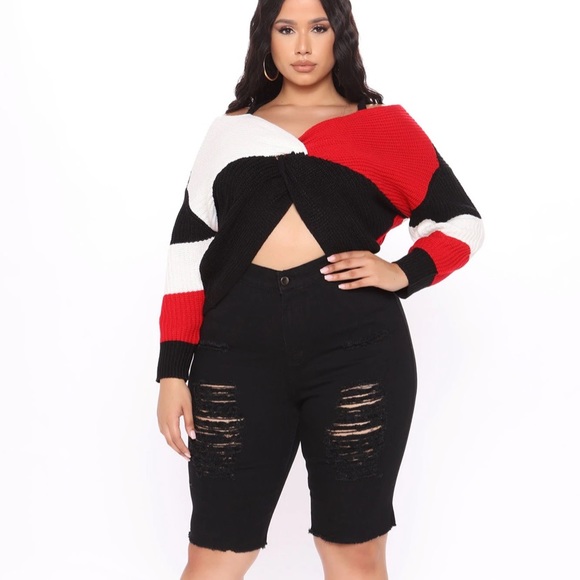 FASHION NOVA dirty little secret Black High Waist ripped Bermuda denim short NWT - Picture 2 of 11